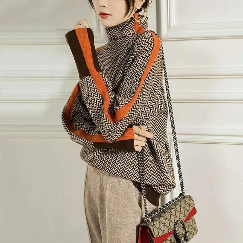 Amber | Chevron Pattern Turtleneck Sweater - Image 3