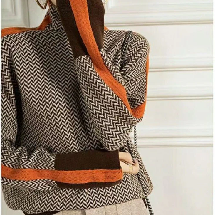 Amber | Chevron Pattern Turtleneck Sweater - Image 4