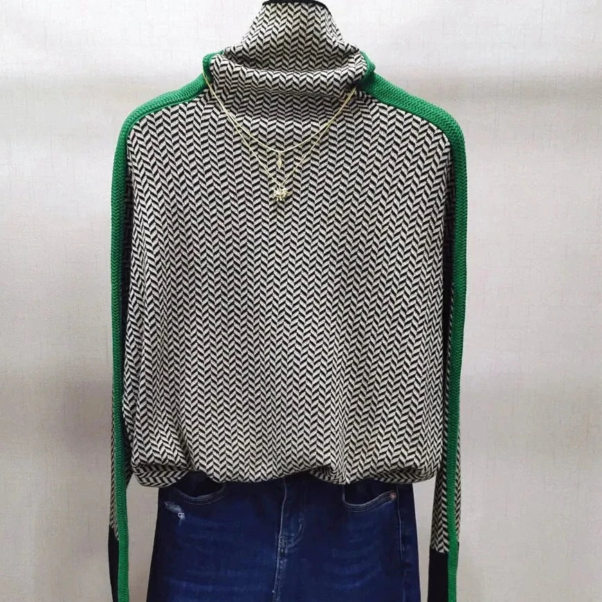 Amber | Chevron Pattern Turtleneck Sweater - Image 6