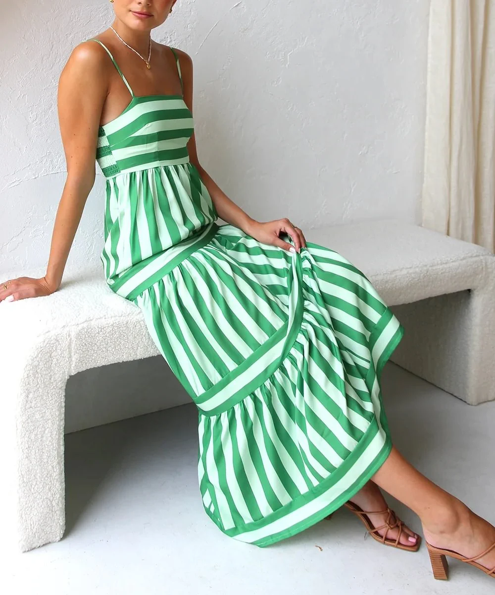 Bianca | Striped Tiered Midi Dress - Image 2