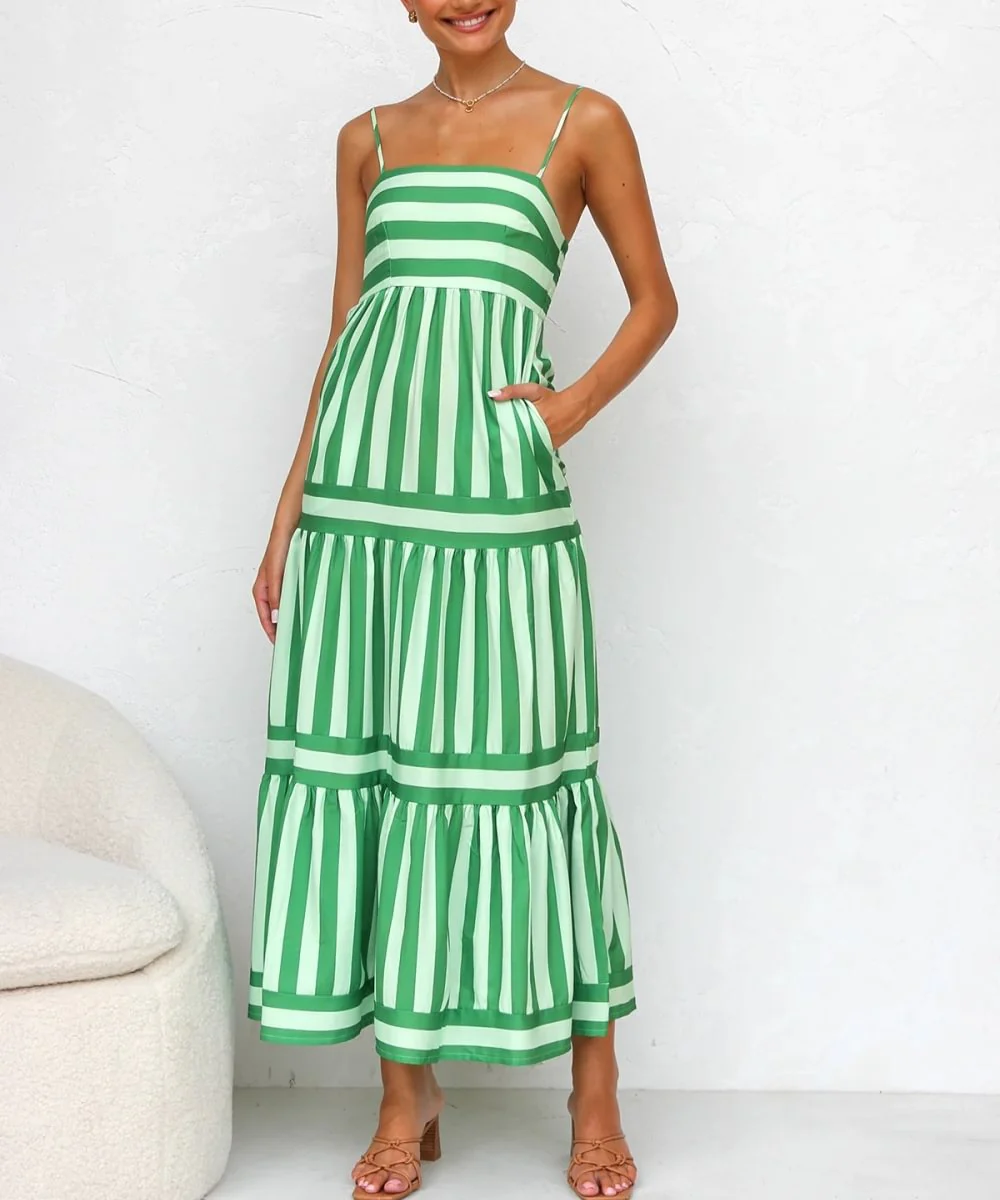 Bianca | Striped Tiered Midi Dress - Image 3