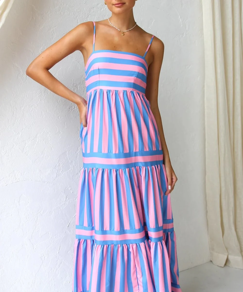 Bianca | Striped Tiered Midi Dress - Image 4
