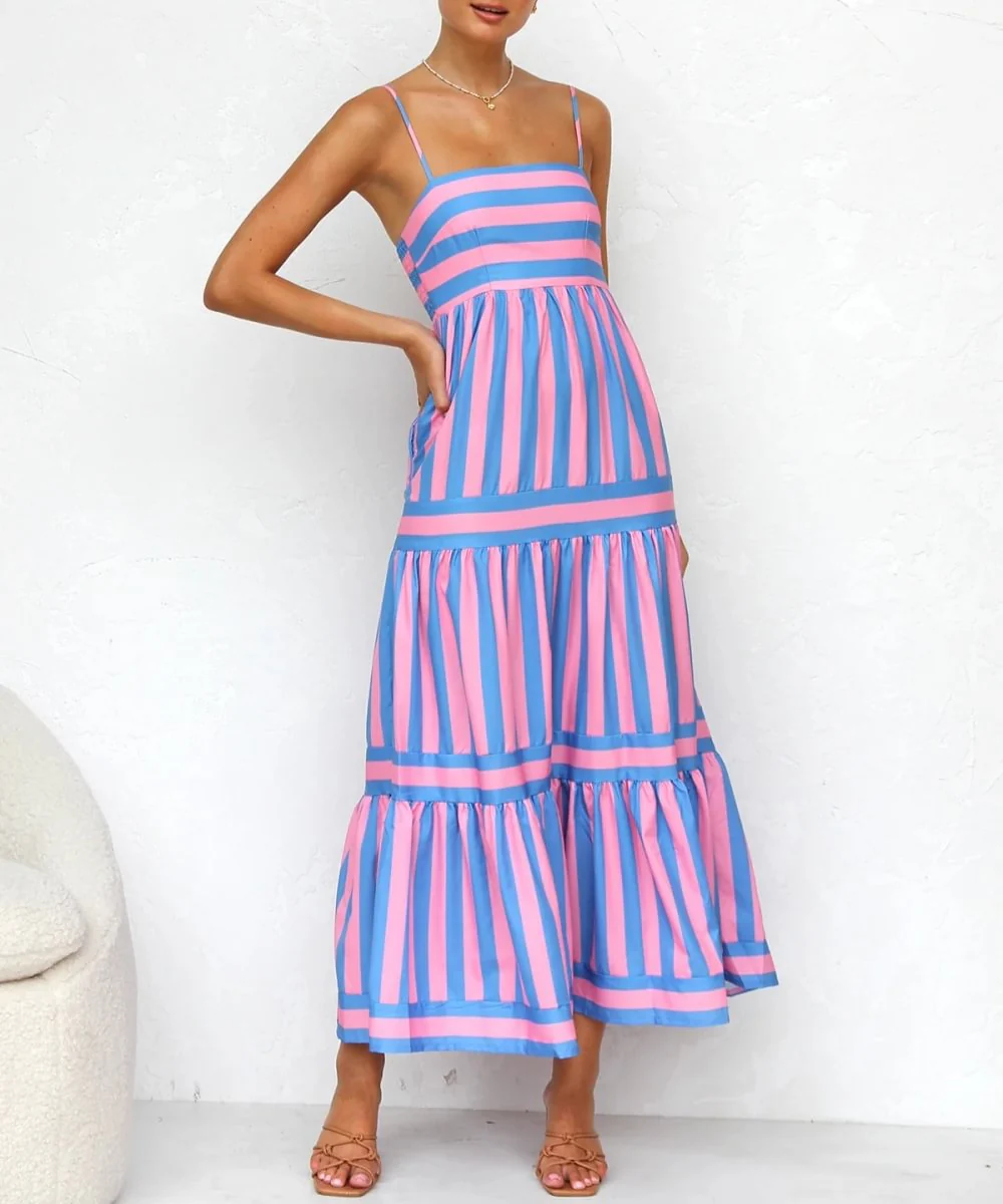 Bianca | Striped Tiered Midi Dress - Image 5