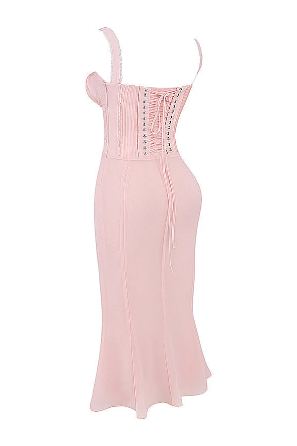 Ceridwen | Soft Peach Midi Dress - Image 11