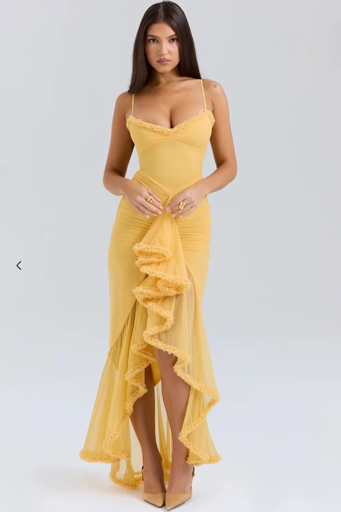 Cerys | Women's Fitted Midi Dress with Ruffled Details