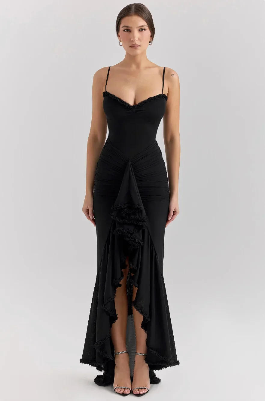 Cerys | Women's Fitted Midi Dress with Ruffled Details - Image 10
