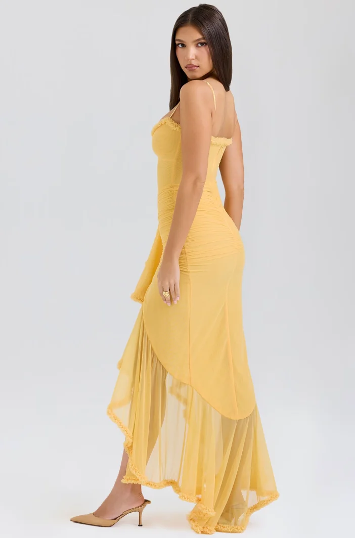 Cerys | Women's Fitted Midi Dress with Ruffled Details - Image 3