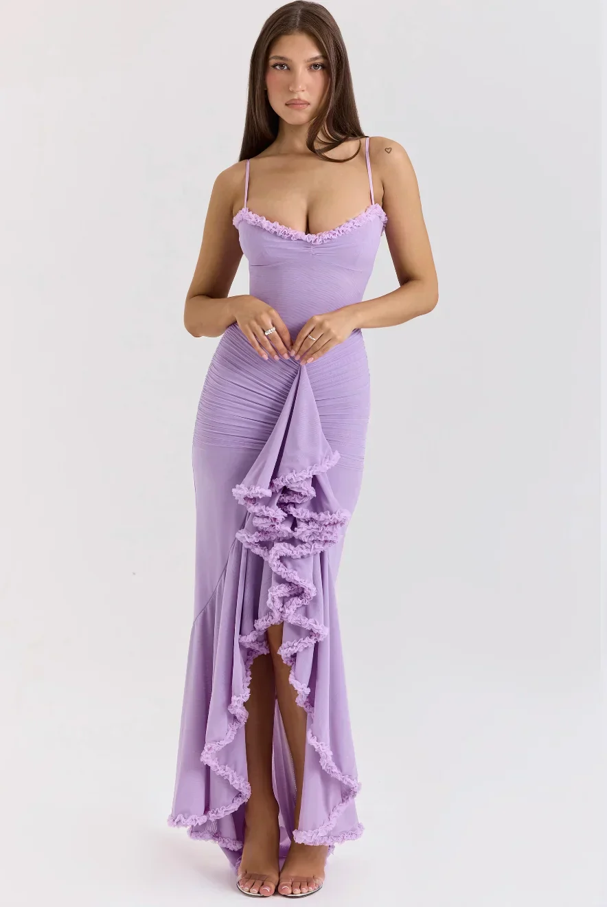 Cerys | Women's Fitted Midi Dress with Ruffled Details - Image 4