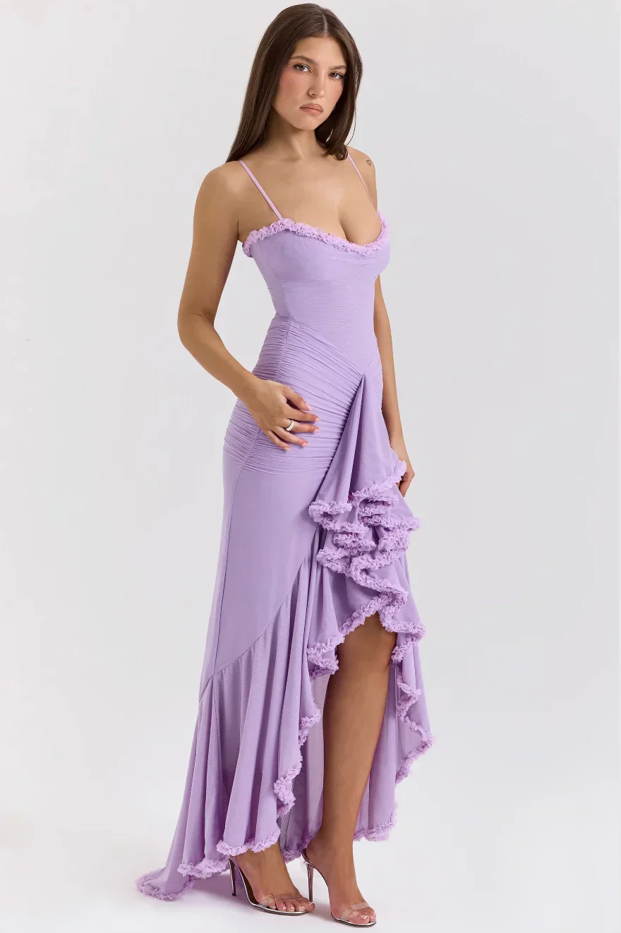 Cerys | Women's Fitted Midi Dress with Ruffled Details - Image 5