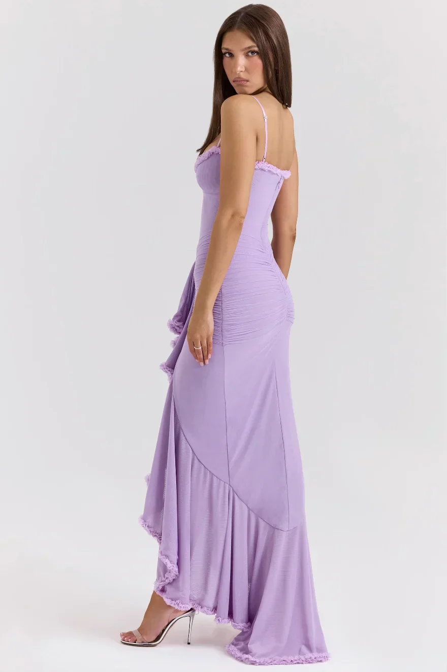 Cerys | Women's Fitted Midi Dress with Ruffled Details - Image 6