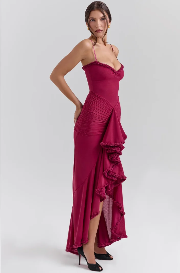 Cerys | Women's Fitted Midi Dress with Ruffled Details - Image 7
