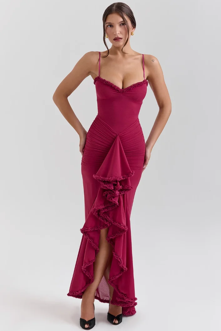 Cerys | Women's Fitted Midi Dress with Ruffled Details - Image 8