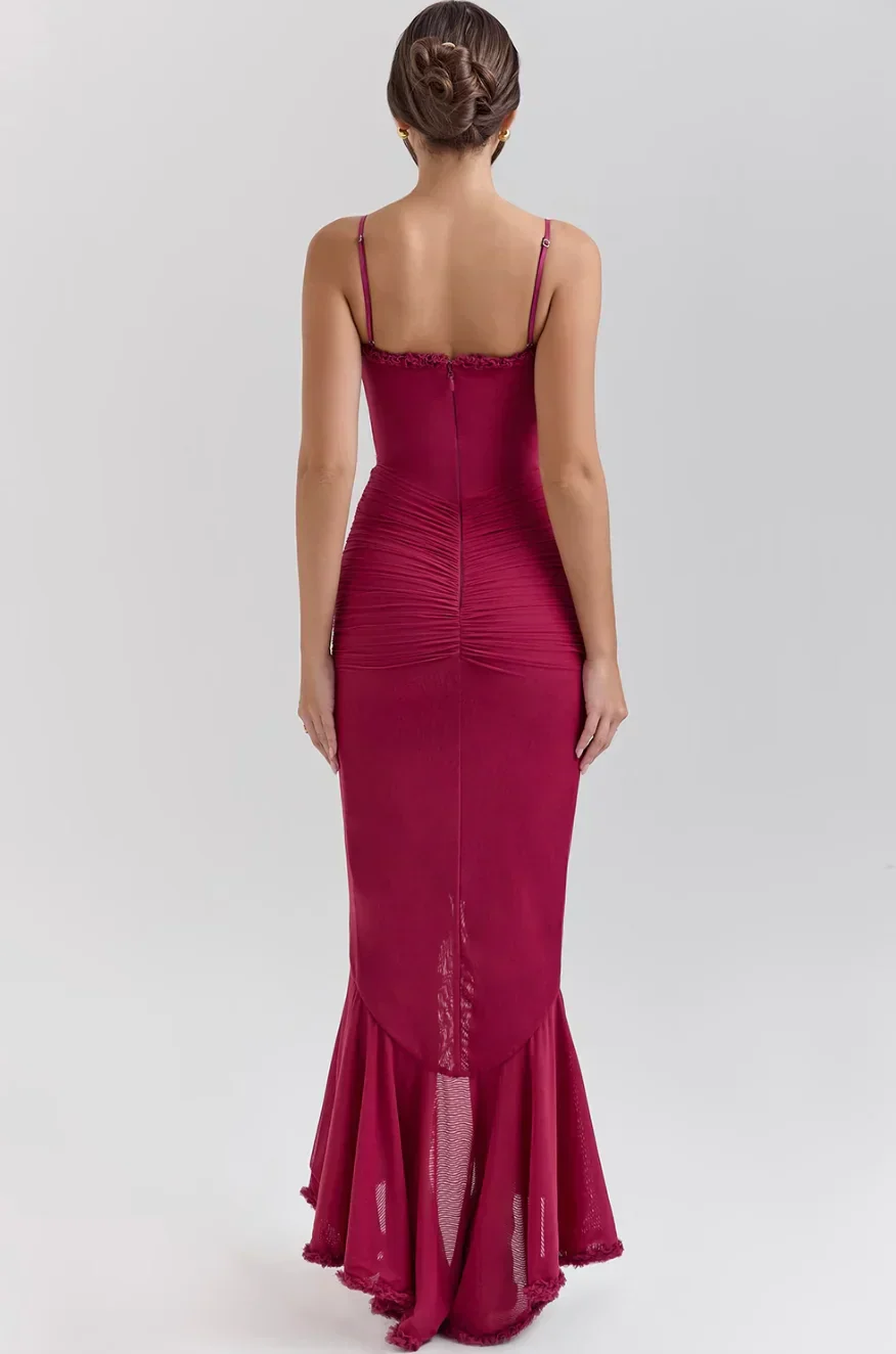 Cerys | Women's Fitted Midi Dress with Ruffled Details - Image 9