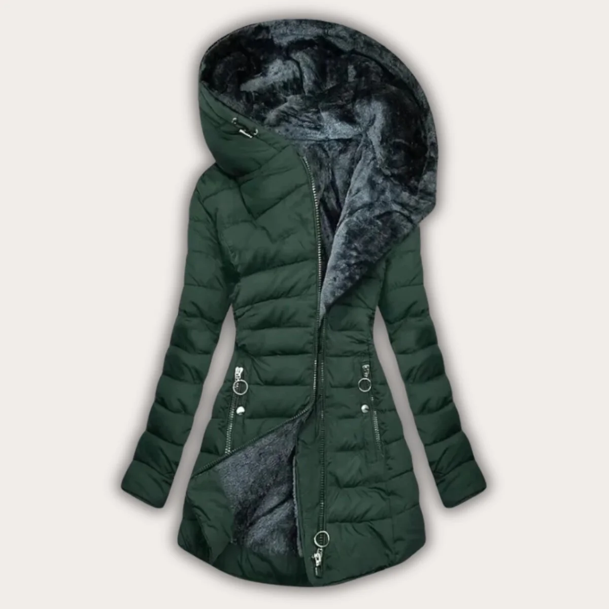 Chloe | Asymmetrical Hooded Puffer Coat - Image 2