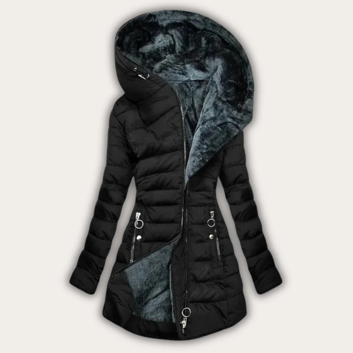 Chloe | Asymmetrical Hooded Puffer Coat - Image 3