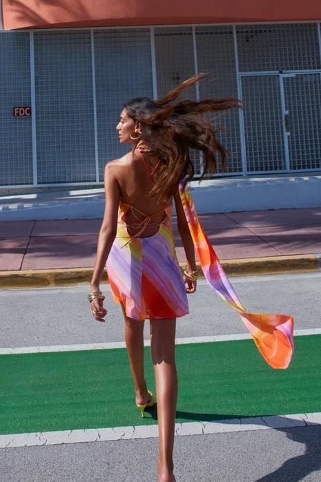 Clementine | Silk Tropical Sunset Mini Dress - Image 3
