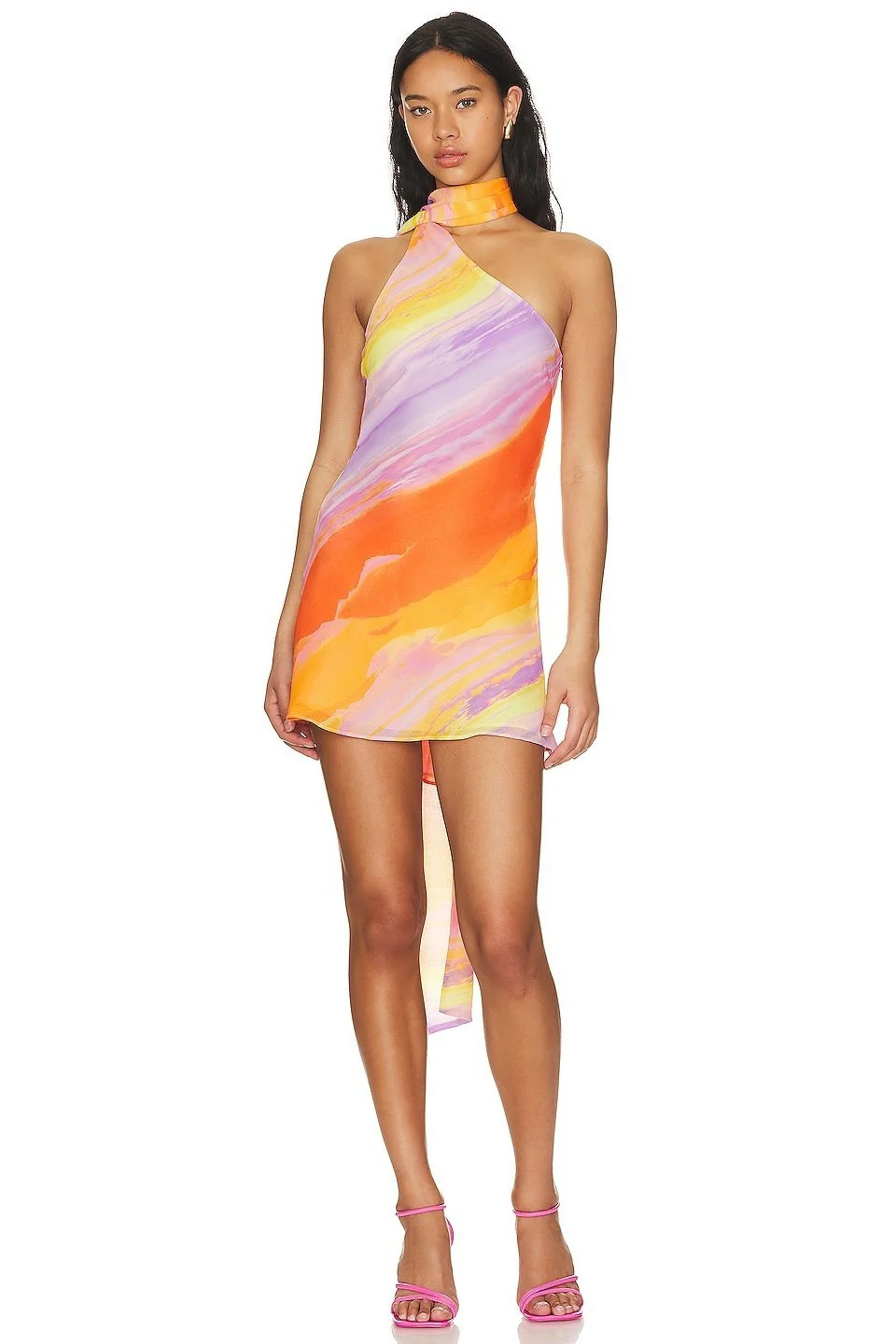Clementine | Silk Tropical Sunset Mini Dress - Image 4