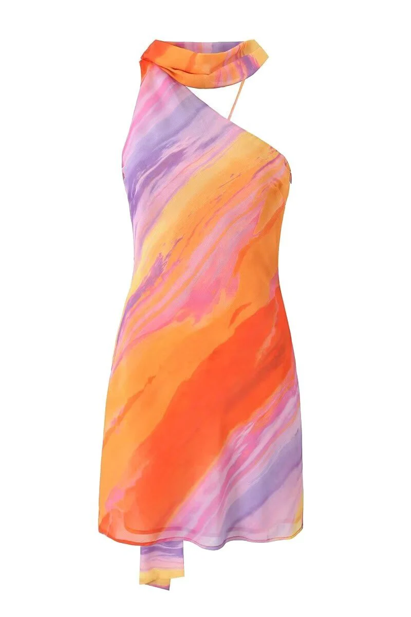 Clementine | Silk Tropical Sunset Mini Dress - Image 9