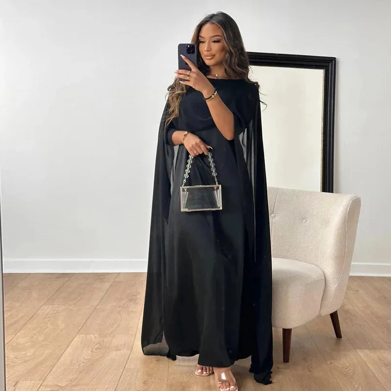 Clementine | Women's Elegant Cape Maxi Dress for Evening Wear - Image 3