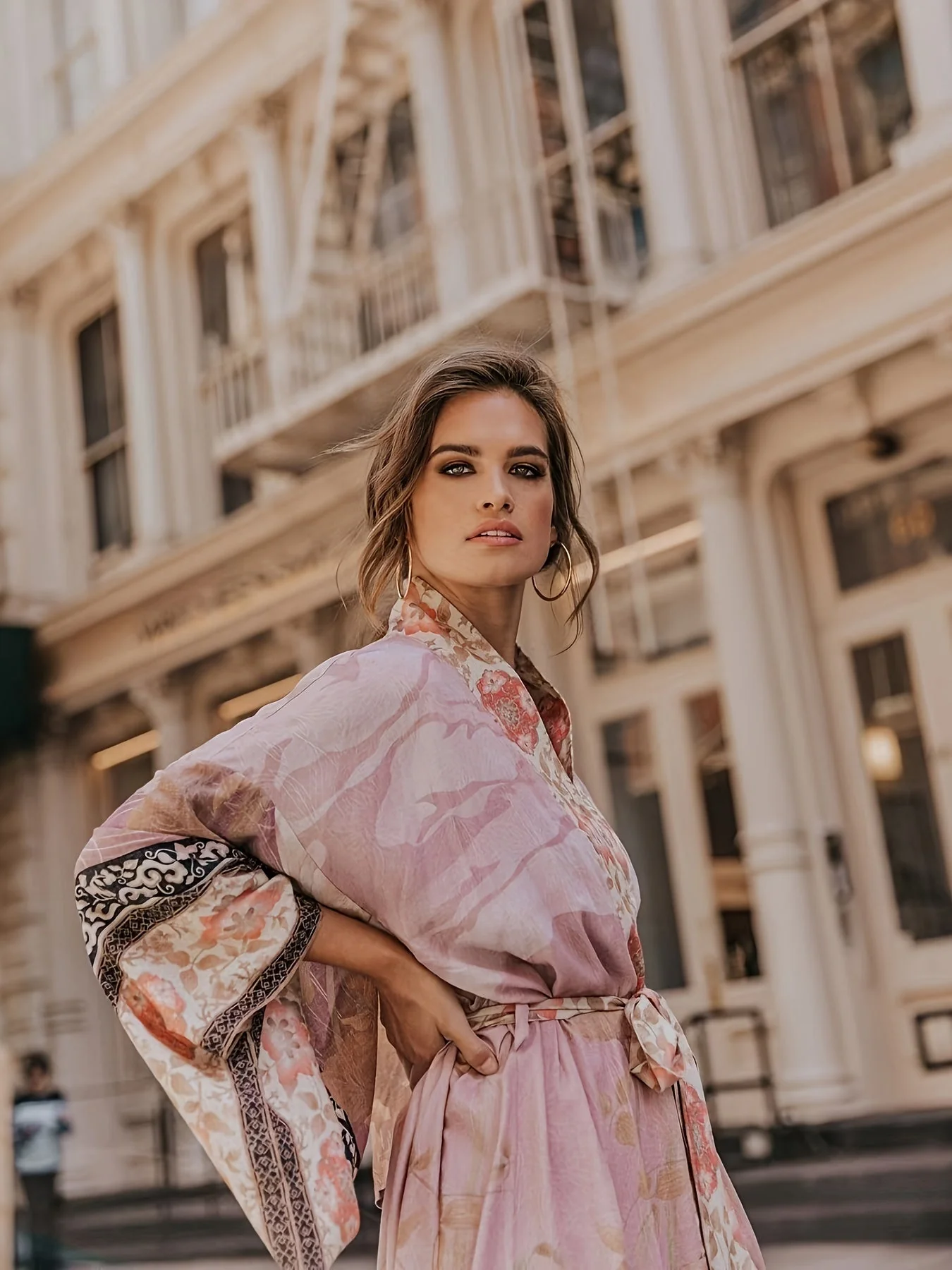 Clover | Women's Long Kimono Dress with Floral Print - Image 11