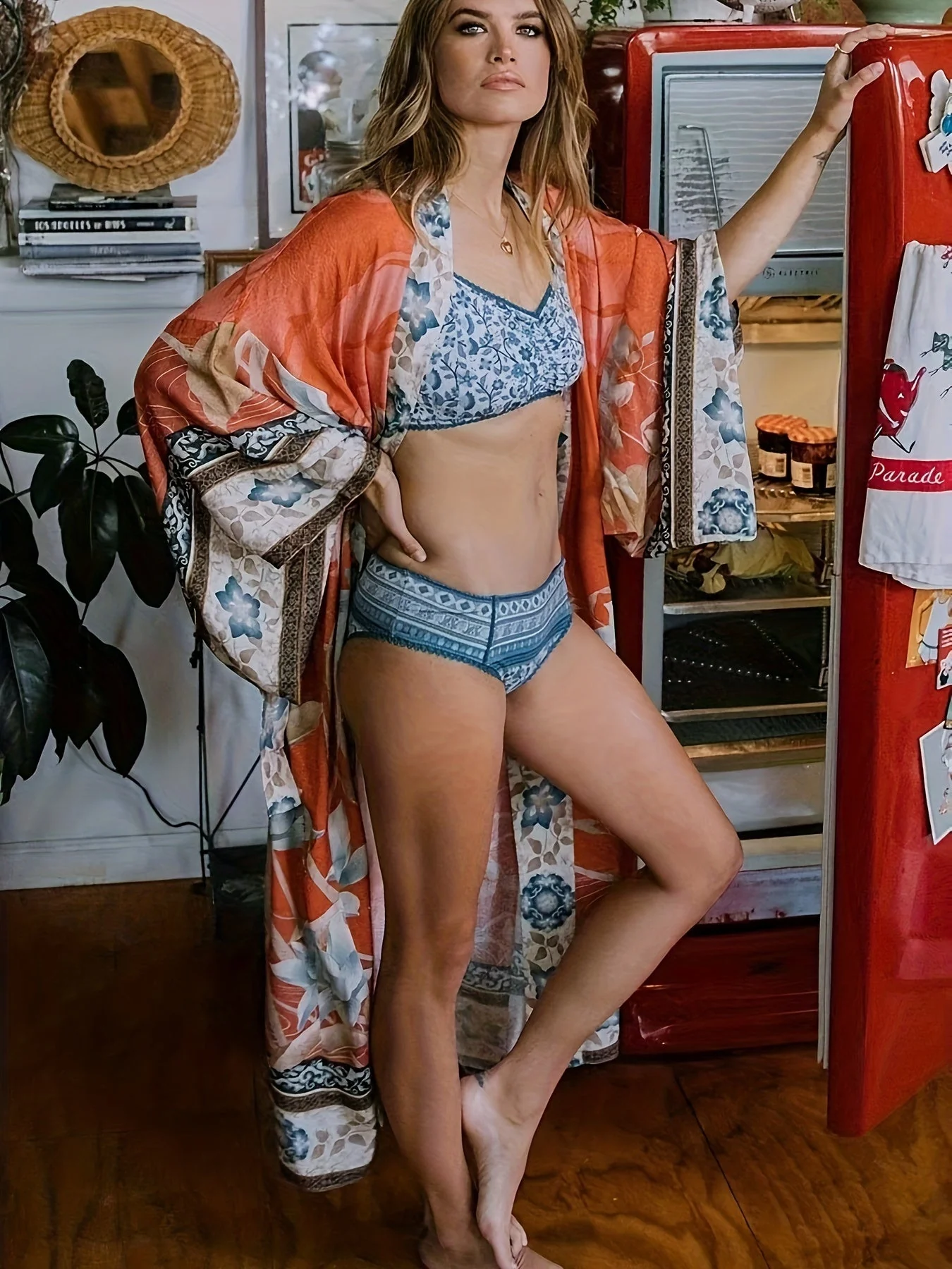 Clover | Women's Long Kimono Dress with Floral Print - Image 6