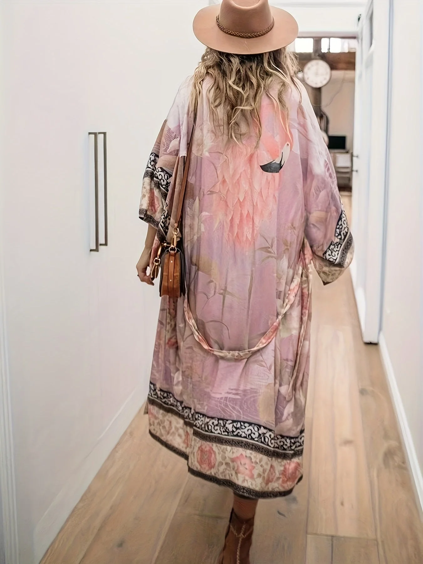 Clover | Women's Long Kimono Dress with Floral Print - Image 8