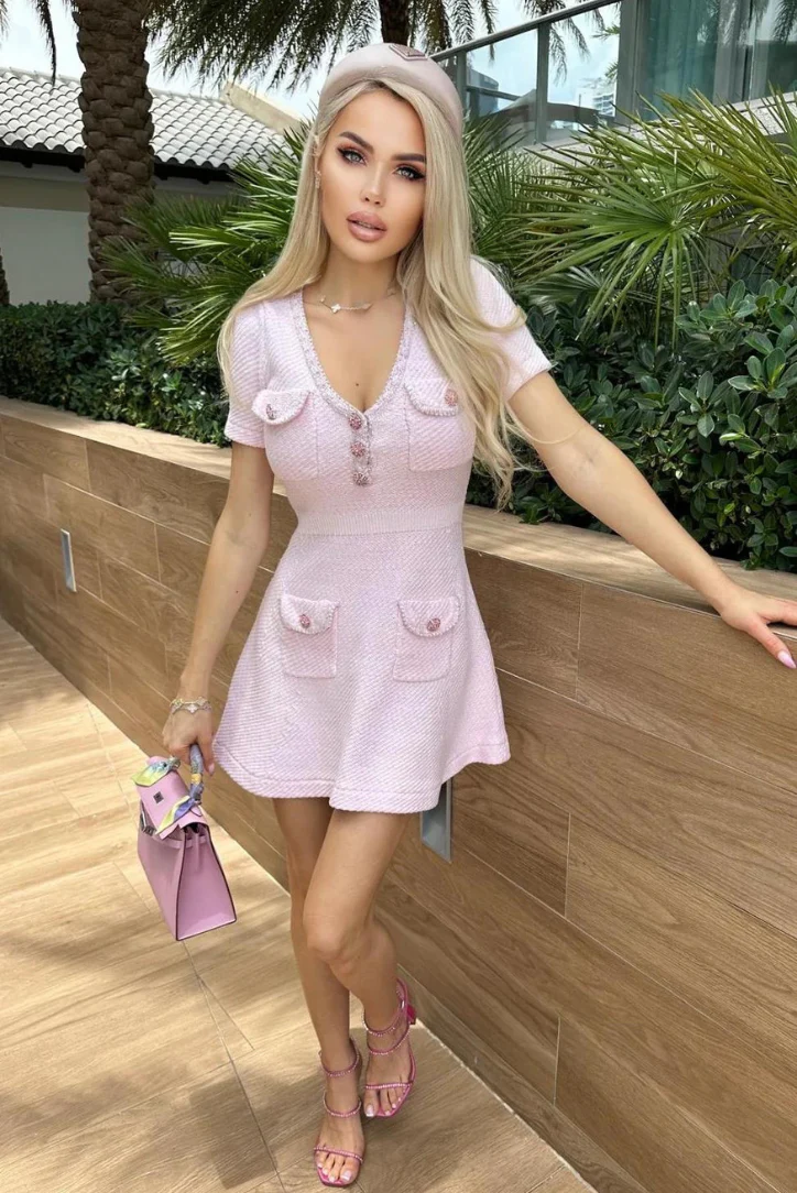 Dariela | Crystal Button Mini Dress - Image 5