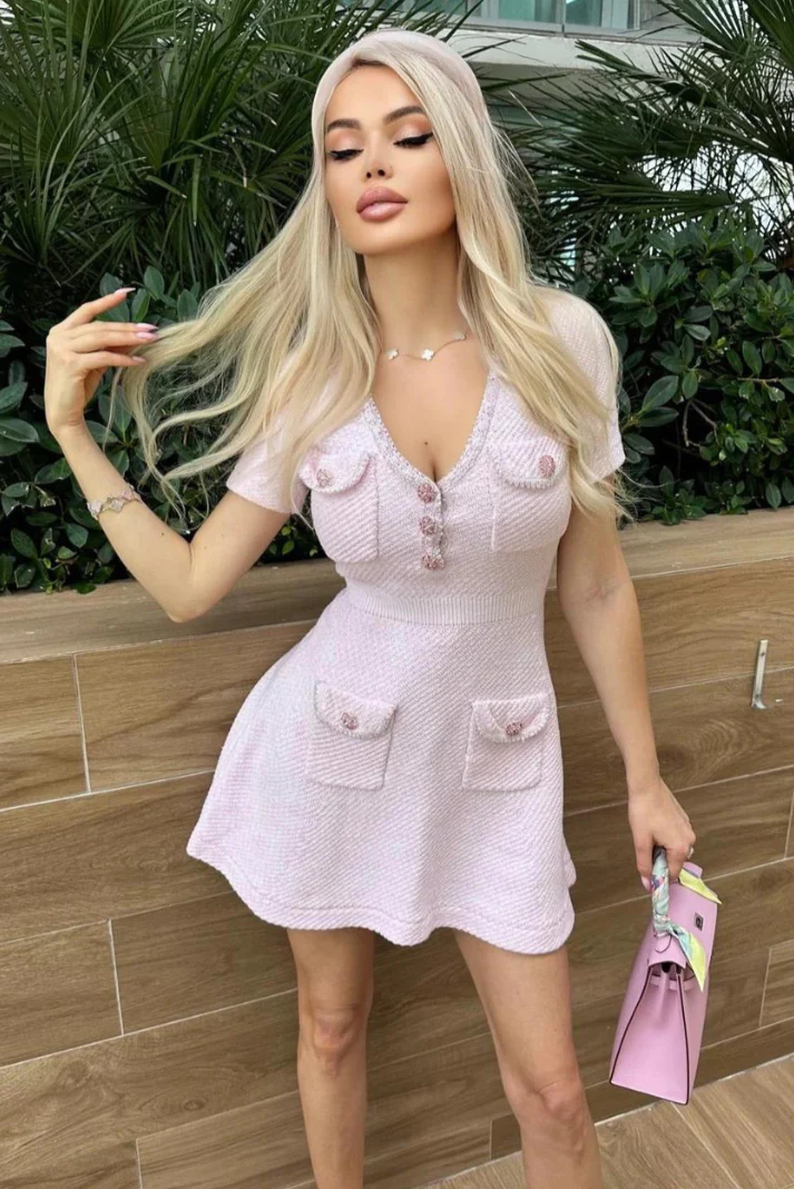 Dariela | Crystal Button Mini Dress - Image 7
