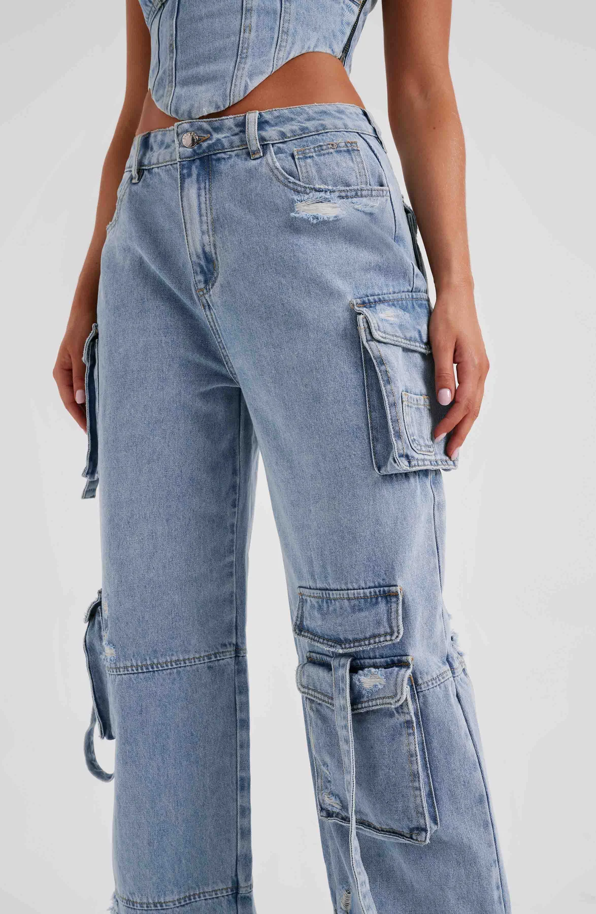 Demy | Denim corset and Cargo Pants Set - Image 11