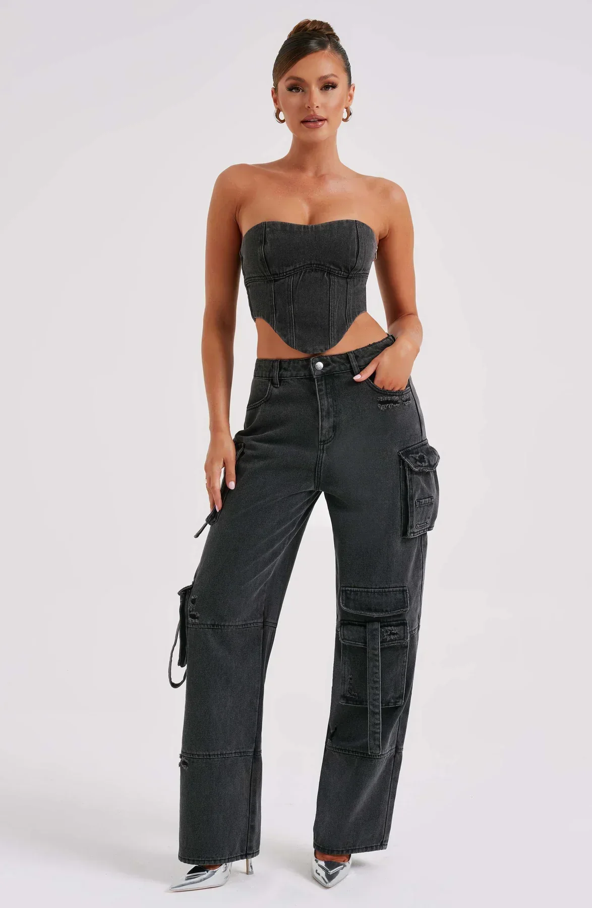 Demy | Denim corset and Cargo Pants Set - Image 15