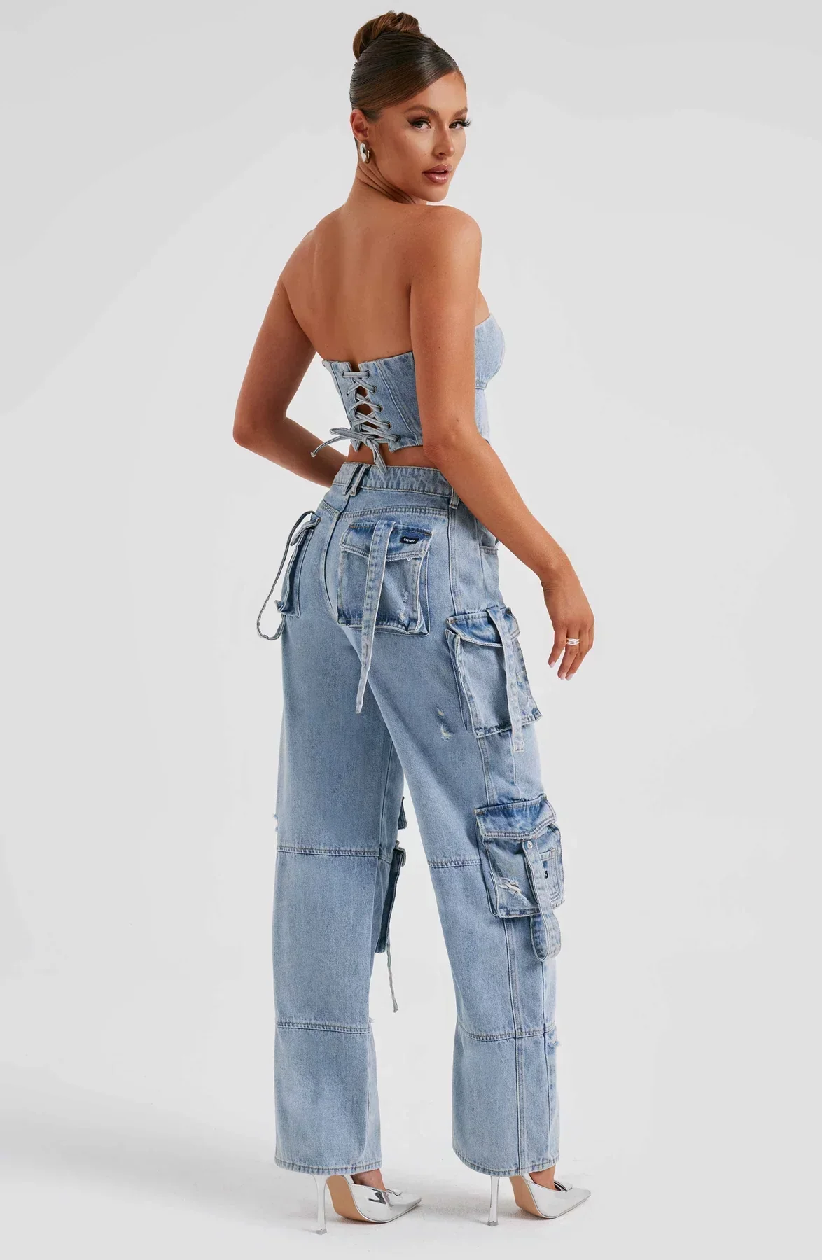 Demy | Denim corset and Cargo Pants Set - Image 2