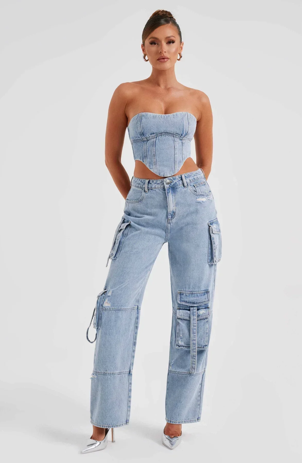 Demy | Denim corset and Cargo Pants Set - Image 3