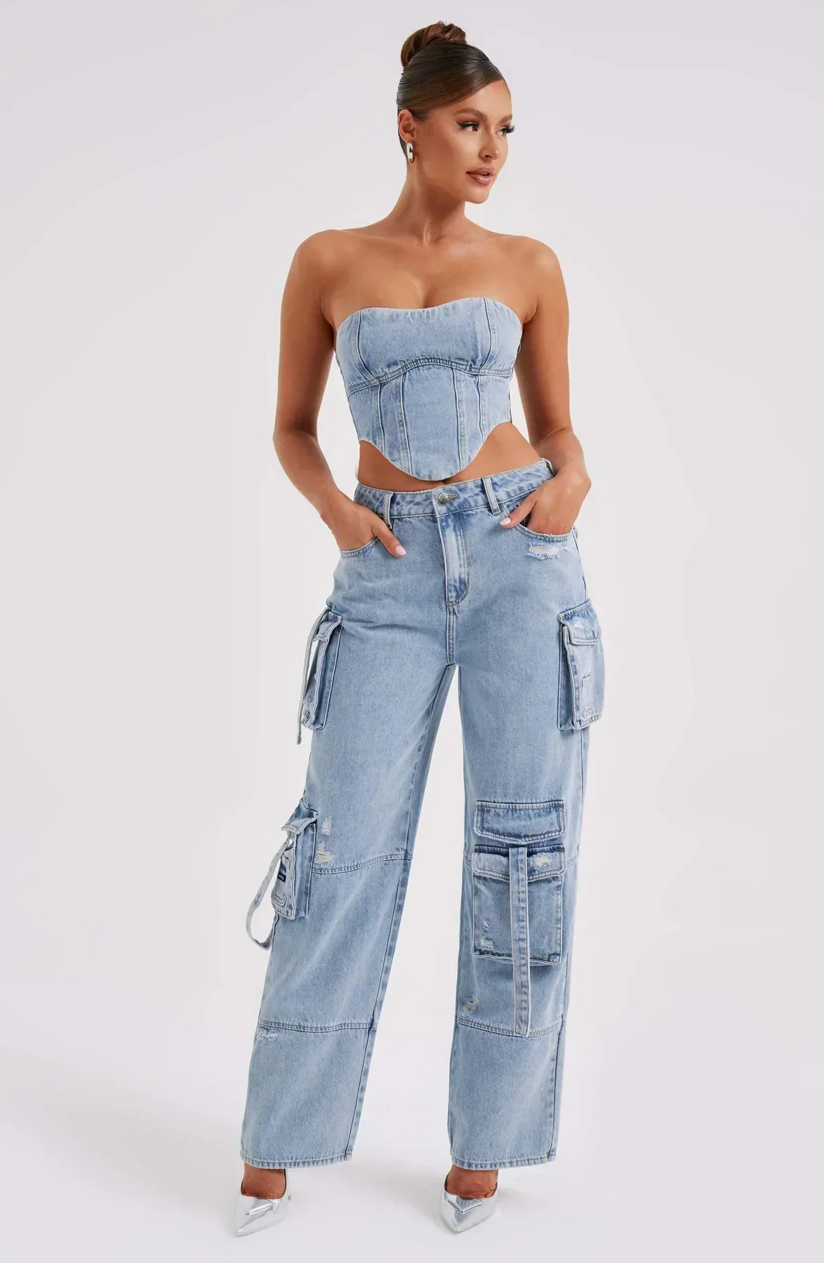 Demy | Denim corset and Cargo Pants Set - Image 5