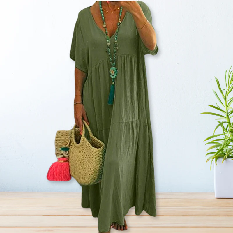 Eleni | Cotton Linen Maxi Summer Dress - Image 3
