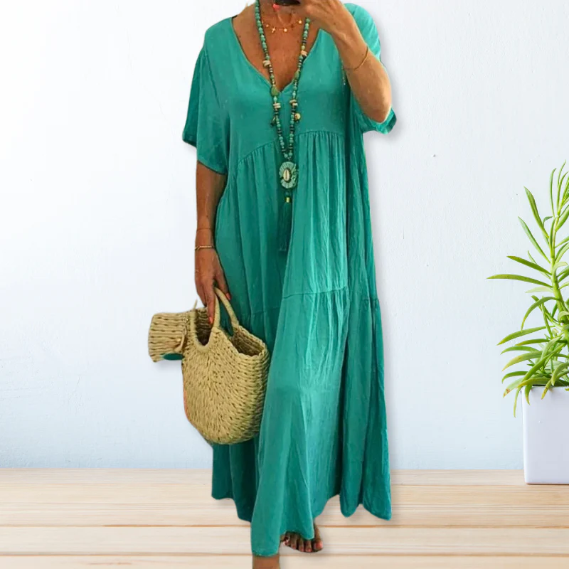 Eleni | Cotton Linen Maxi Summer Dress - Image 5