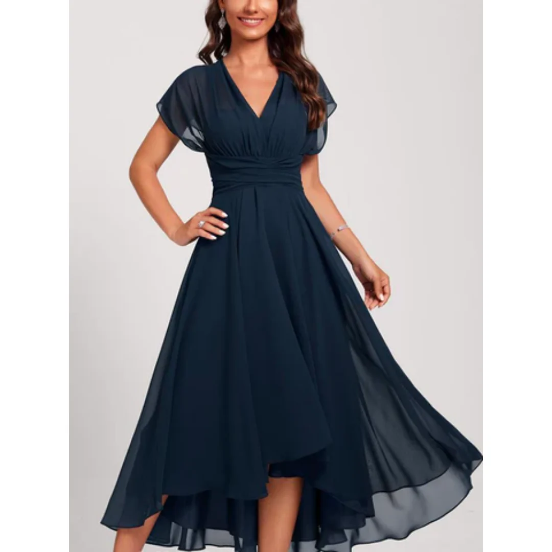 Elspeth | Women's V-Neck Flared Formal Midi Dress