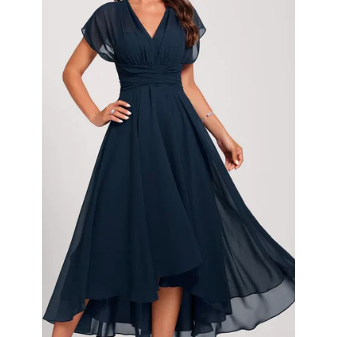 Elspeth | Women's V-Neck Flared Formal Midi Dress - Image 3