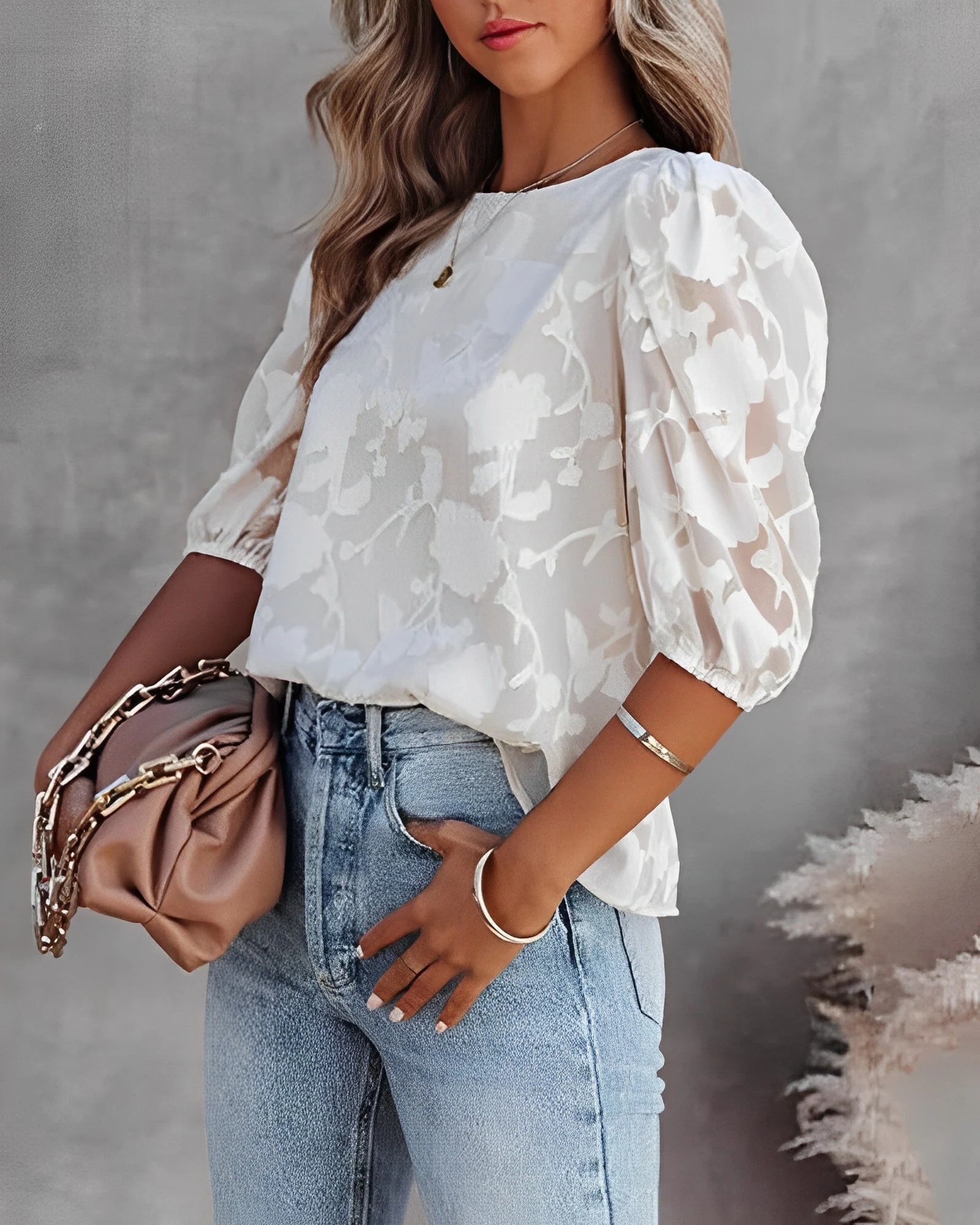 Endellion | Puff Sleeve Chiffon Shirt - Image 2