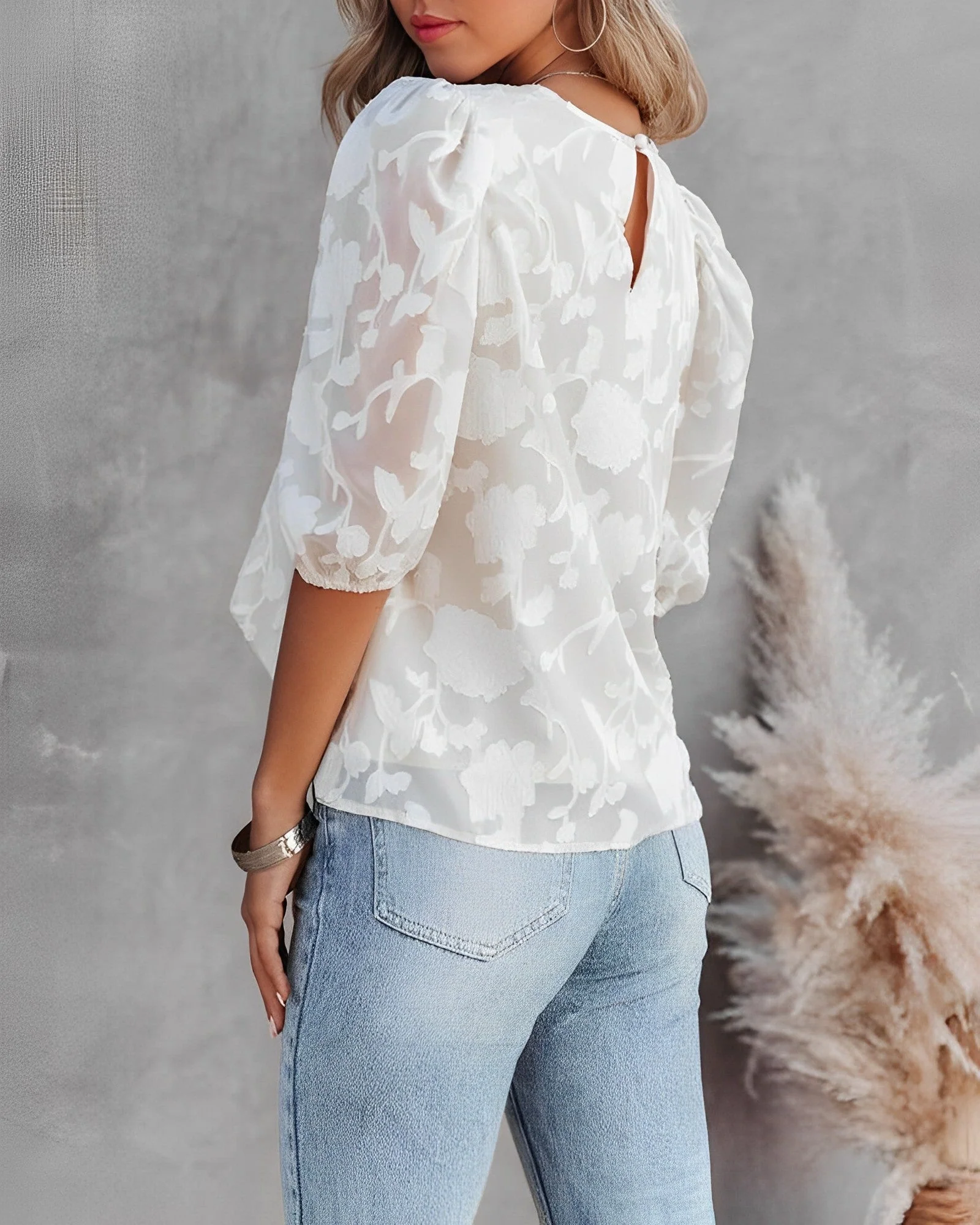 Endellion | Puff Sleeve Chiffon Shirt - Image 3