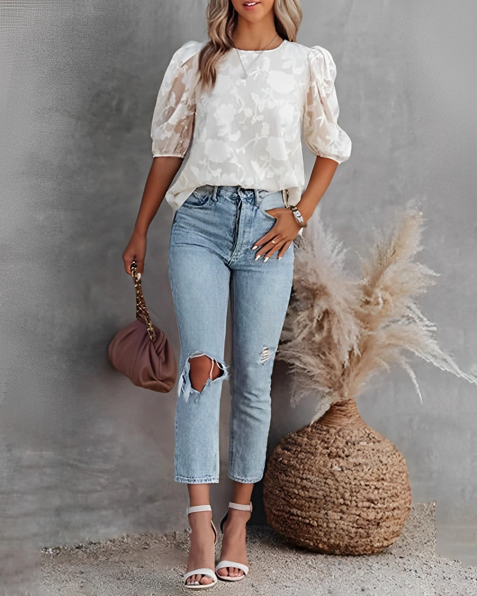 Endellion | Puff Sleeve Chiffon Shirt - Image 4