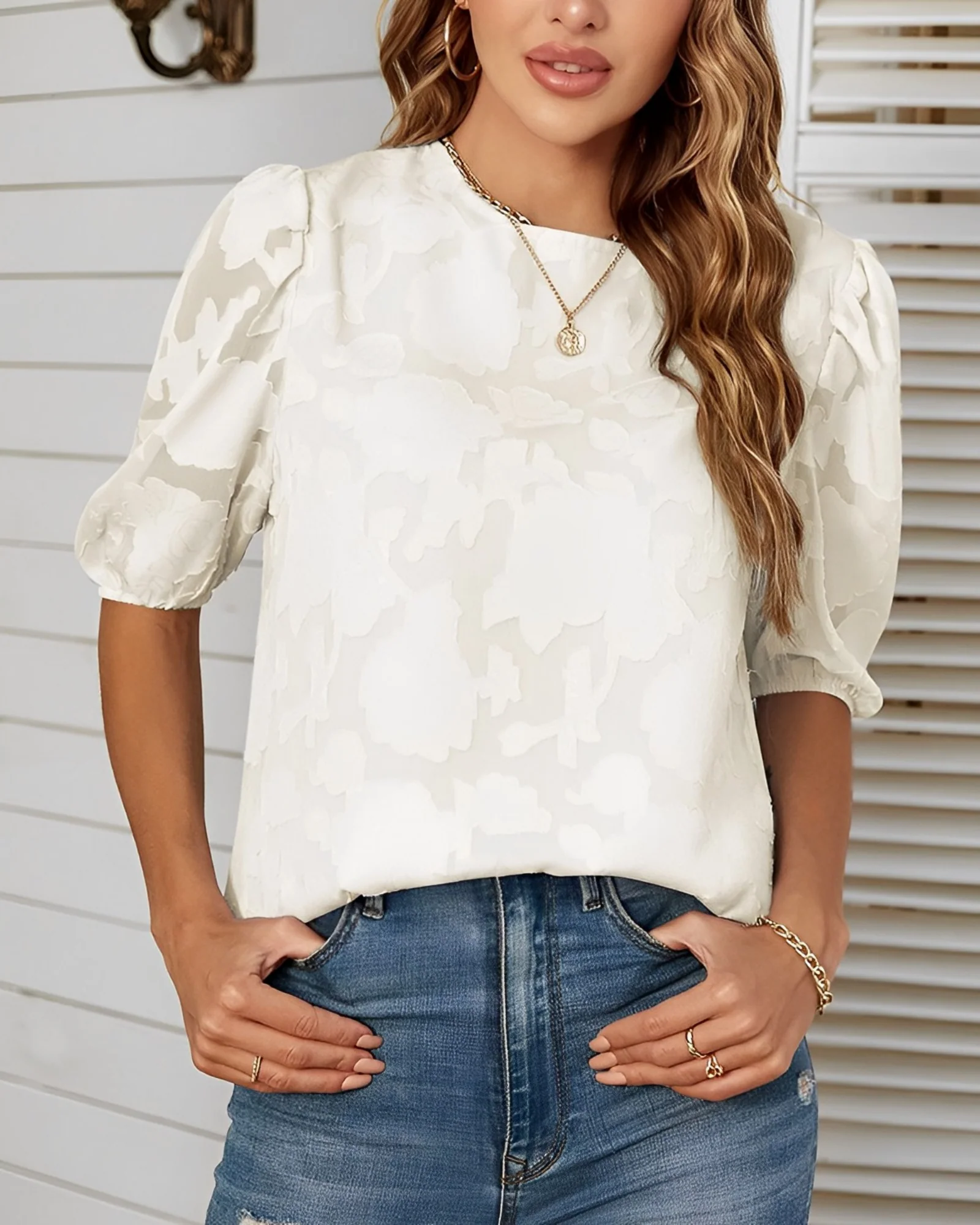 Endellion | Puff Sleeve Chiffon Shirt - Image 5