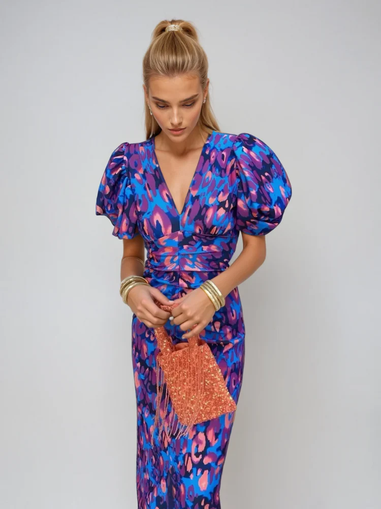 Etta | Women's Elegant Puff Sleeve Printed Dress - Image 2
