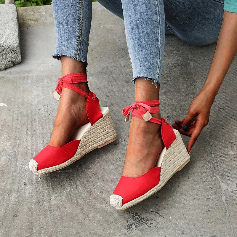 Fable | Tie-Up Lace Wedge Sandals - Image 2