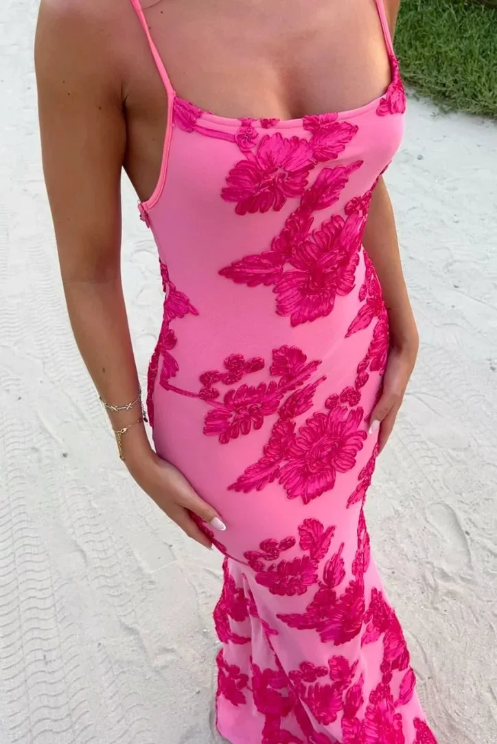 Harriet | Women's Pink Floral Maxi Dress with Elegant Shoulder Ties - Image 5