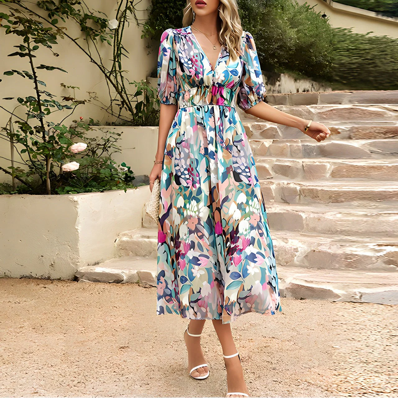 Imogen | V-neck Midi Dress - Image 9