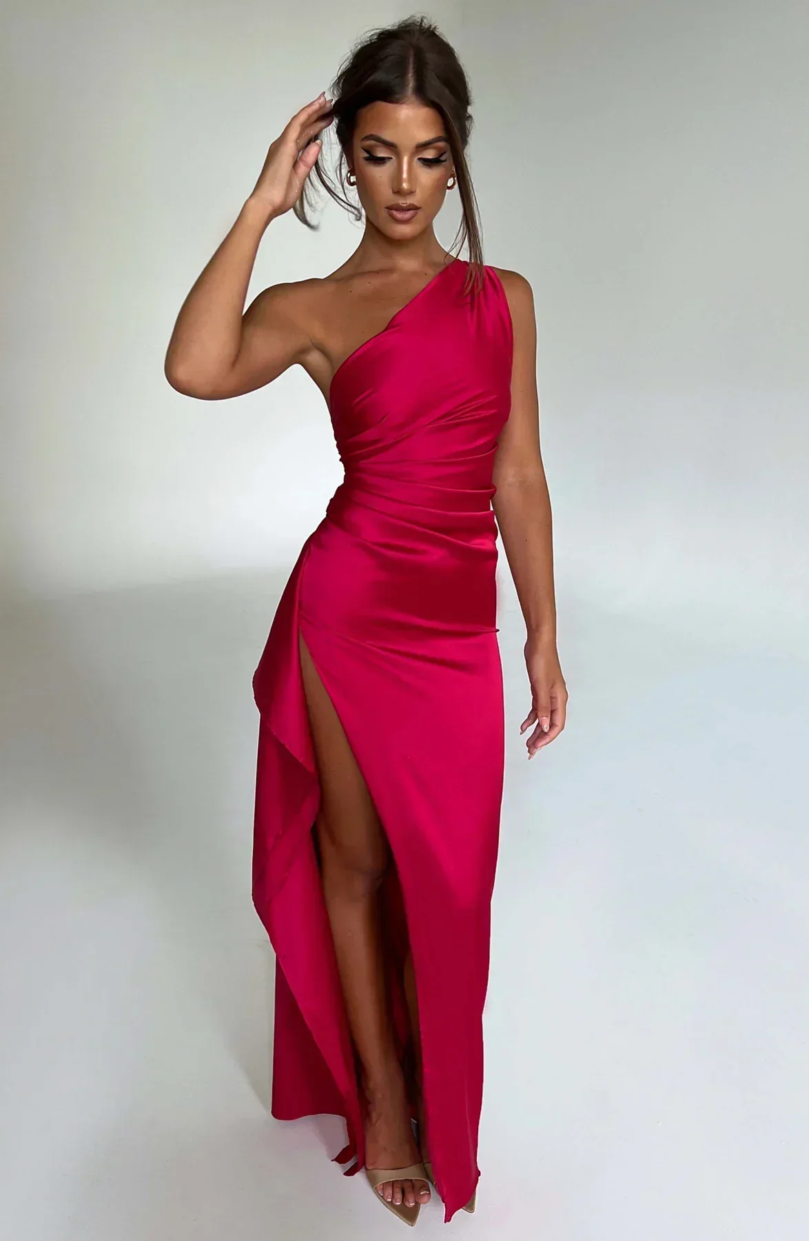 Isabeau | One Shoulder Satin Dress - Image 3