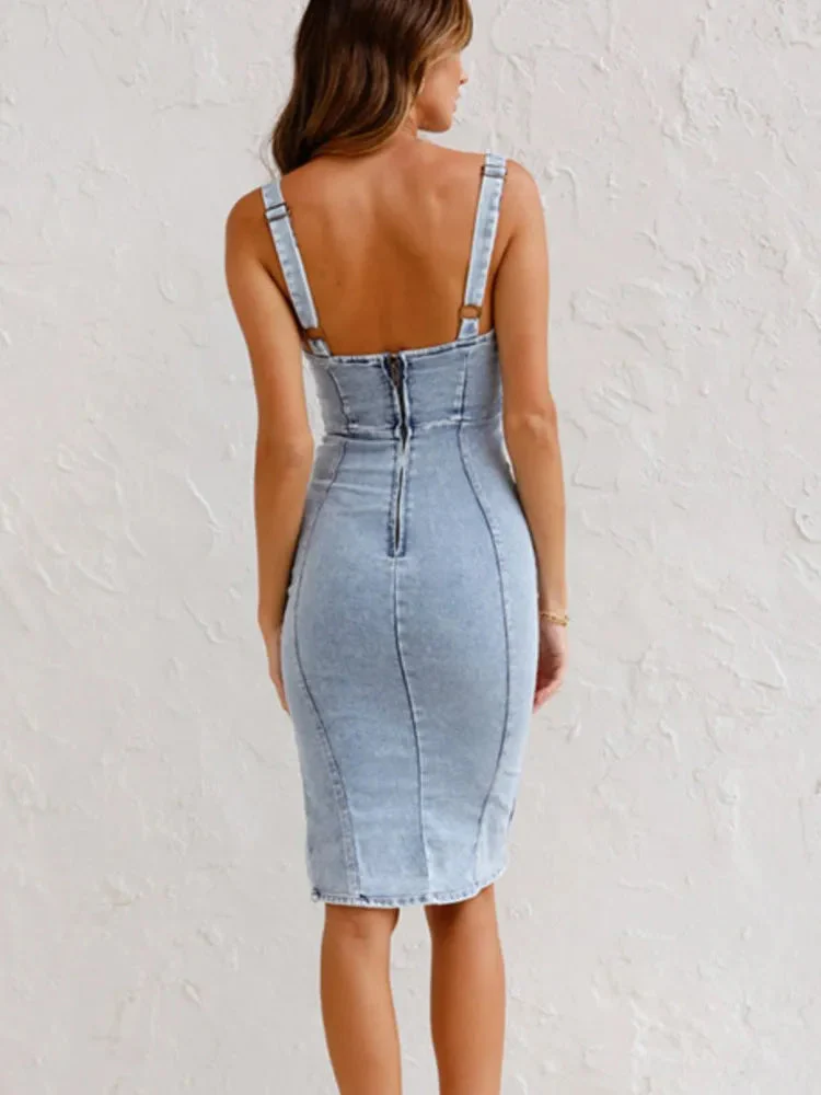 Lillian | Adjustable Straps Denim Dress - Image 6