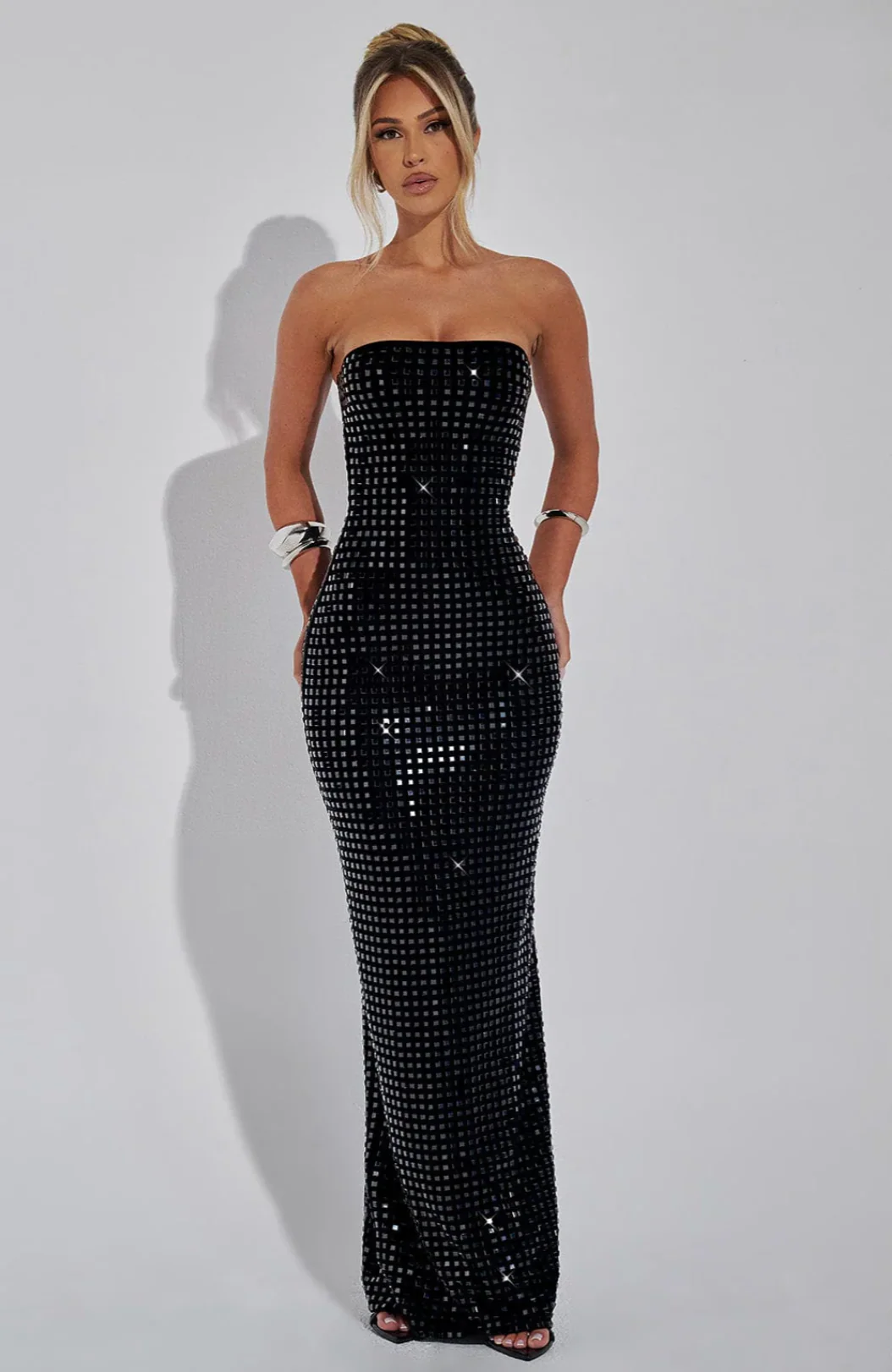 Lilou | Women's Strapless Rhinestone Body-Hugging Glam Maxi Dress - Image 12