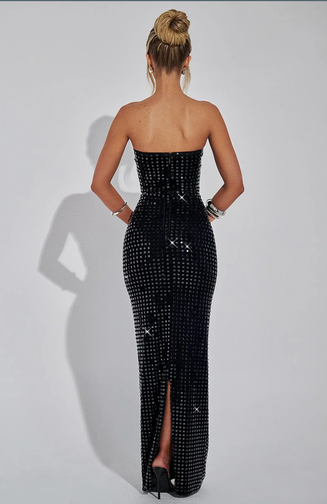 Lilou | Women's Strapless Rhinestone Body-Hugging Glam Maxi Dress - Image 13