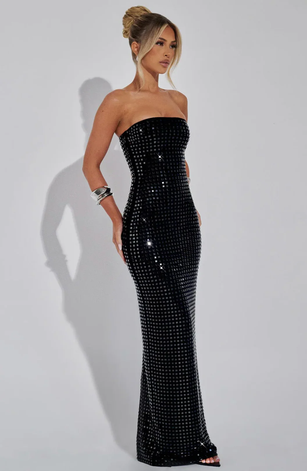Lilou | Women's Strapless Rhinestone Body-Hugging Glam Maxi Dress - Image 15